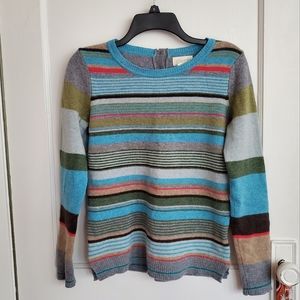 Striped blue gray green merino wool sweater S small Lucy & Laurel